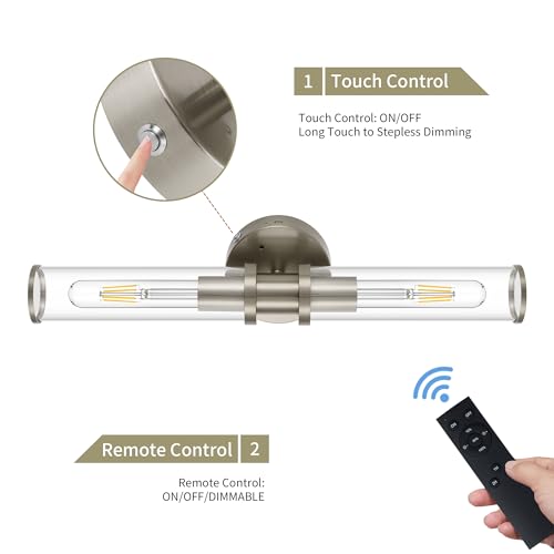 Rayogale Nickel Wireless Battery Operated Wall Sconces with Remote Control - color: Nickel(Clear Tubular Lampshade)
