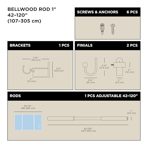 Umbra Bellwood Curtain Rod, Adjustable, 42 to 120 Inches, White/Natural - color: White/Natural