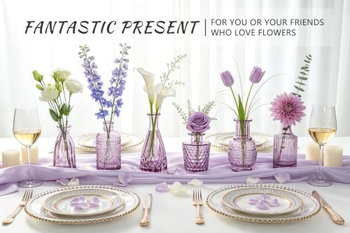 SUPMIND 16 Small Purple Glass Bud Vase, Flower Vase for Table Centerpieces - color: Purple