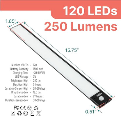 Motion Sensor Under Cabinet Light, LED Closet Light, 15.75 in Black - color: Black, size: Medium - 15.75in