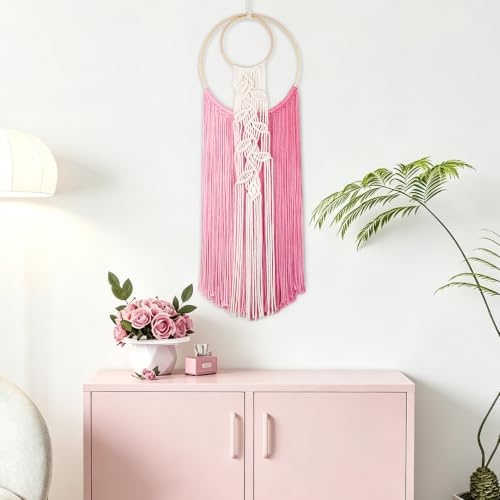 LB Pink Macrame Wall Hanging for Bedroom Headboard,10X30 Inch - color: Pink