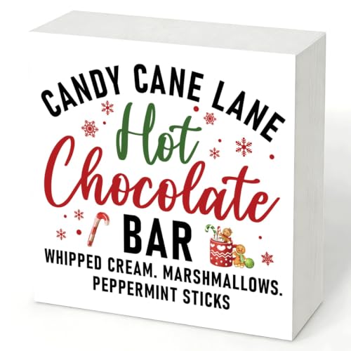 Candy Cane Lane Hot Chocolate Bar Sign, Christmas Coffee Bar Wood Box Decor - color: Style 3