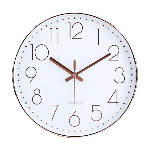 jomparis 12 Inch Battery Operated Silent Non-Ticking Wall Clock, Quality Quartz Sweep Rose Gold Wall Clock for Home Bedroom School - color: 1 Pack - Rose Gold, size: 12 Inch