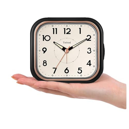 Tinload 4.3" Vintage Retro Analog Alarm Clock, Super Silent Non Ticking Clock with Manual Light, Snooze, Battery Operated, Simply Design, for Living Room, Bedroom, Bedside, Desk(Black) - style: Black-RoseGold