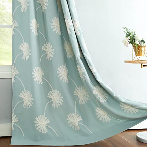 VOGOL Floral Embroidered Grommet Curtains, 52 x 84, 2 Panels, Blue - color: C2, size: 52"W x 84"L (Pack of 2)