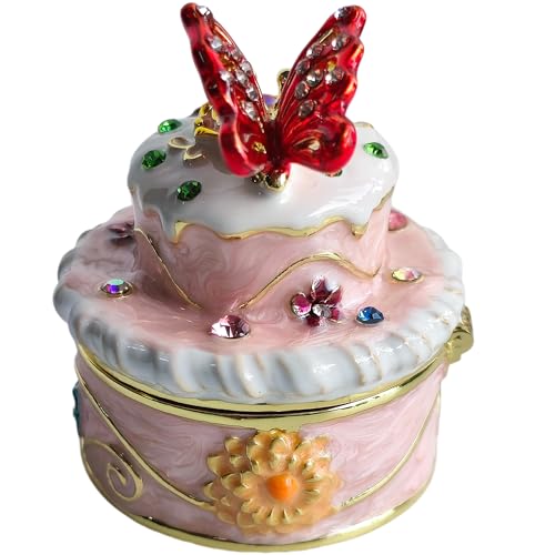 Cute Enamel Hinged Trinket Jewelry Box Cake Ring Holder Unique Home Decor Figurine Keepsake Collectible, Personalized Handmade Decoration Ornament Gifts Pink - color: Pink