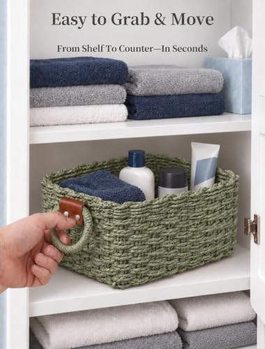 Small Wicker Baskets, 3 PCS Paper Rope Baskets for Shelves, Green - color: Green