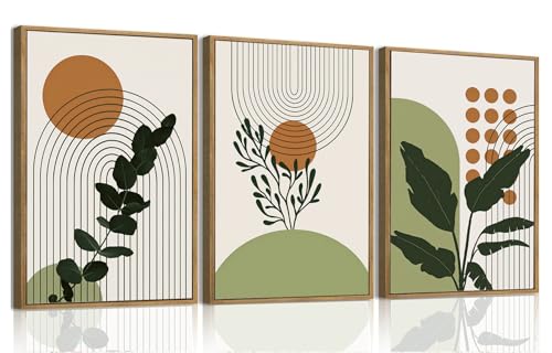 Boho Botanical Abstract Framed Canvas Wall Art Set of 3, 12x16 inch - color: Botanical, size: 12"x16"Natural