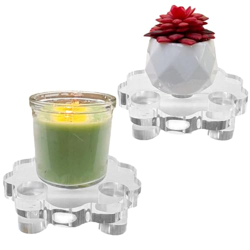 2 Pack Scalloped Acrylic Risers for Diaplay, Thick Clear Pedestal Stands Candle Tray Riser, Double as Tabletop Jewelry Pland Holder Mini Cake Stand for Home Decor (4.7 inch) - size: 4.7 inch