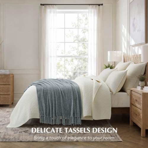 EverGrace Chenille Knit Throw Blanket for Couch, 50"x60", Dusk Blue - color: Dusk Blue, size: 50"x60"