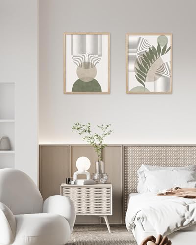 HesenDot 12x16in Boho Sage Green Botanical Natural OAK Wood Framed Wall Art - color: Sage Green Botanical