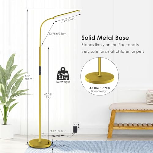 Dimunt LED Floor Lamp, Stepless Adjustable 3000K-6000K Colors, Golden - color: Golden