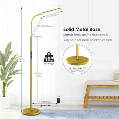 Dimunt LED Floor Lamp, Stepless Adjustable 3000K-6000K Colors, Golden - color: Golden