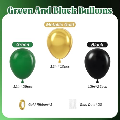 60pcs Green and Black Balloons 12inch with Dark Green Gold Balloons - color: Green Black Gold