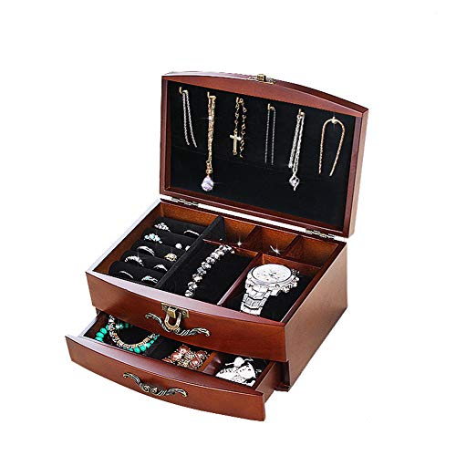 Solid Wooden Jewellery Box Jewelry Storage Box Organizer for Earring Bracelet Gift for Women Girlfriend Birthday Aniversary (Middle)