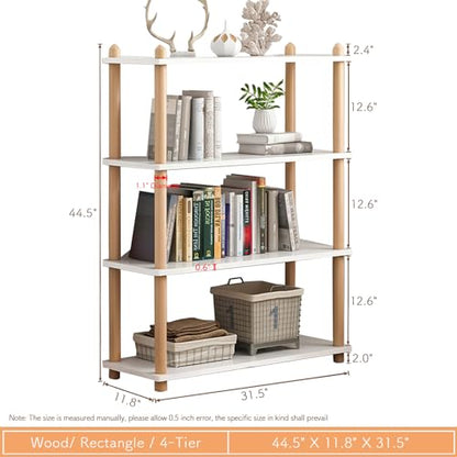 IOTXY 4-Tier Wooden Shelf Bookcase, Freestanding Open Bookshelf, White - color: White, size: 4-Tier