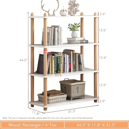 IOTXY 4-Tier Wooden Shelf Bookcase, Freestanding Open Bookshelf, White - color: White, size: 4-Tier