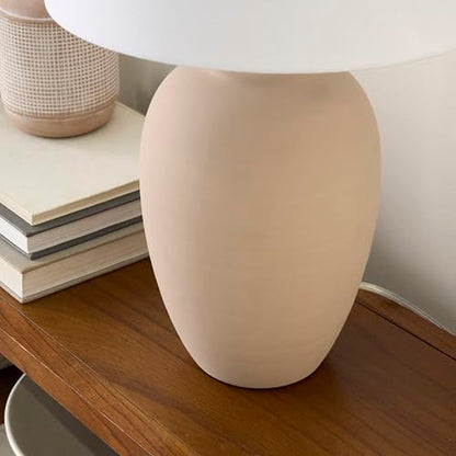Nourison Home 23" Light Pink Ceramic Jar Table Lamp for Bedroom, Living Room, Dining Office, with White Shade (Pack of 1) - color: Blush Pink, size: 1 Lamp - Drum Shade