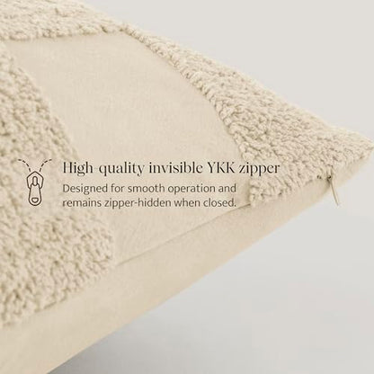 Double Stitch 100% Cotton Tufted Boho Checkered Throw Pillow Covers, Beige - color: Beige, size: 20" x 20" (Pack of 2)