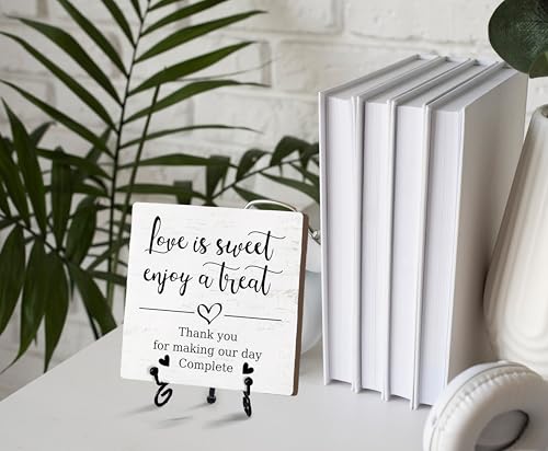 Romantic Wooden Sign With Stand, 'Love Is Sweet Enjoy A Treat' For Dessert Table, Perfect For Wedding, Bridal Shower, Anniversary & Valentine's Day Parties, B17