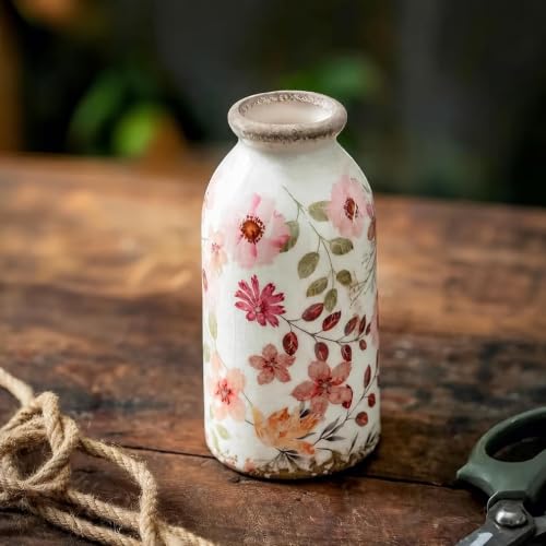 TEWEIQI Vintage Ceramic Small Vase, Farmhouse Rustic Décor, Home Decorative Vase for Your Kitchen, Bedroom, Office, Living Room, Bathroom& Shelf Centerpiece Table Decorations (Retro Creative Style S) - color: Colorful Daisy, size: 6 Inch