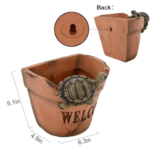 Rustic Turtle Welcome Hanging Wall Planters for Indoor Plants Cute Planters - color: Tortoise
