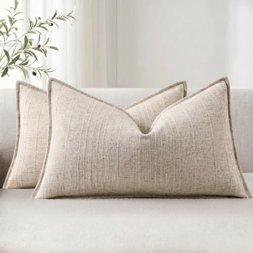 decorUhome Light Khaki Linen Lumbar Throw Pillow Covers 12x20 Set of 2 - color: Light Khaki, size: 20" x 12" (Pack of 2)