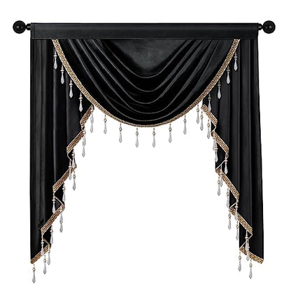 ELKCA Luxury Black Velvet Curtain Valances for Living Room with Beads(39inch,1 Panel) - color: Black, size: 39"W x 43"L (Pack of 1)