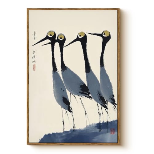 WHASAYART Vintage Humor Watercolor Birds Framed Wall Art 16x24 Canvas Print - color: Blue Bird, size: 24"L x 16"W