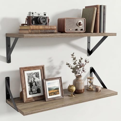 Axeman 20 Inch Floating Shelves, 8 Inch Deep Grey Wall Shelves Set of 2 - color: Grey, size: 20 Inch