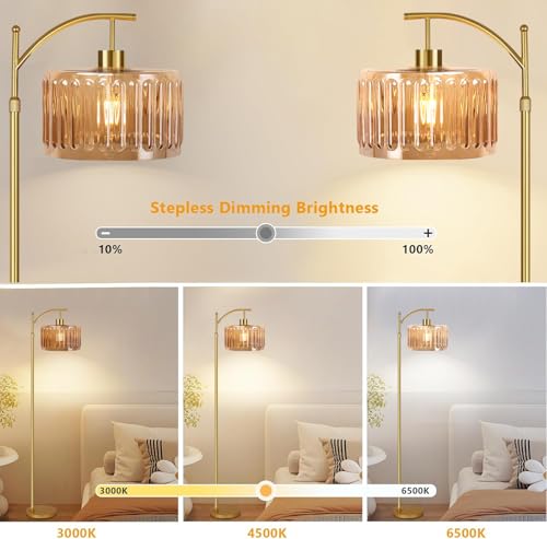 QIYIZM Floor Lamp for Living Room,Bedroom,Gold Dimmable Standing Lamp with Remote,Mid Century Modern Brass Tall Lamp Retro Vintage Glass Lamp Floor Light Boho Bohemian - size: Floor Lamp--8