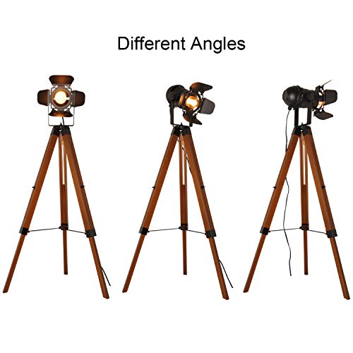 Vintage Adjustable Wood Tripod Floor Lamp for Living Room, Camera Large - size: Large Camera