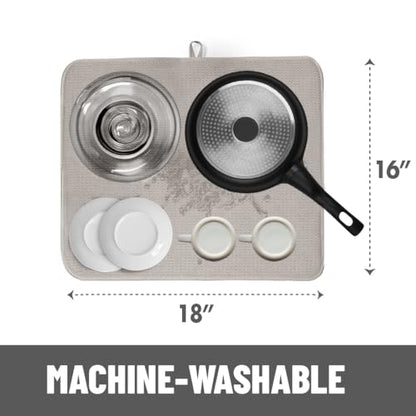 Bellemain Dish Drying Mat, Drying Matt ,16 x 18 Inch - Light Grey - color: Light Grey, size: 16" x 18"