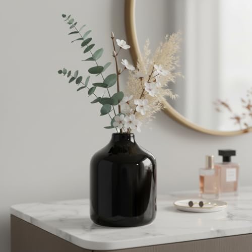 Sunddo Black Ceramic Vase, 5 Inch - color: Black, size: 5 inch
