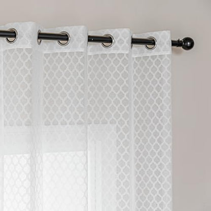 Amazon Basics Lace Sheer Curtains for Living Room and Bedroom, 2-Panel Set with Grommet, 42" W × 63" L, White Cloverleaf - color: White Cloverleaf, size: 42"W x 63"L (Pack of 2)