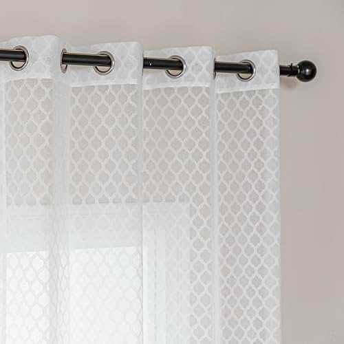 Amazon Basics Lace Sheer Curtains for Living Room and Bedroom, 2-Panel Set with Grommet, 42" W × 95" L, White Cloverleaf - color: White Cloverleaf, size: 42"W x 95"L (Pack of 2)