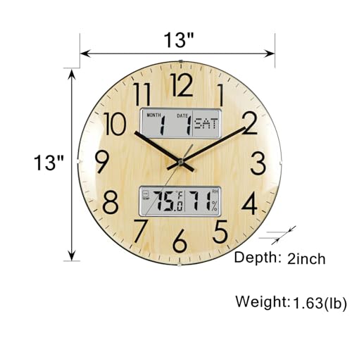 Nbdeal 13-Inch Analog Silent Wall Clock with Calendar Temperature & Humidity (Natural) - color: Natural