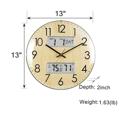 Nbdeal 13-Inch Analog Silent Wall Clock with Calendar Temperature & Humidity (Natural) - color: Natural