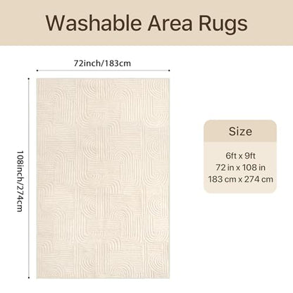GENIMO Beige Rug 6x9 Washable Area Rugs for Living Room, Soft High Low Pile - color: Arch Beige, size: 6' x 9' (Rectangular)