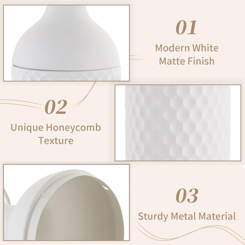Sziqiqi White Tall Floor Vase, Metal Vases with Honeycomb Texture, 3Pcs - color: White