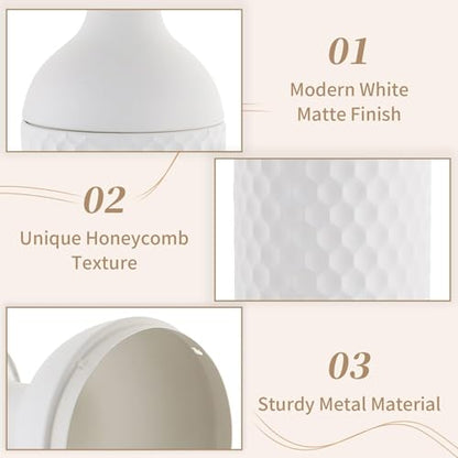 Sziqiqi White Tall Floor Vase, Metal Vases with Honeycomb Texture, 3Pcs - color: White