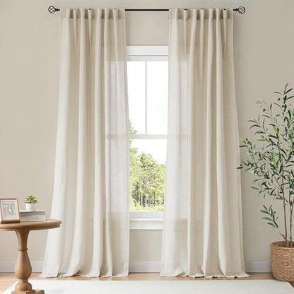 NICETWON Natural Linen 96 Inch Curtains for Bedroom, W55xL96, 2 Panels - color: Natural, size: 55"W x 96"L (Pack of 2)