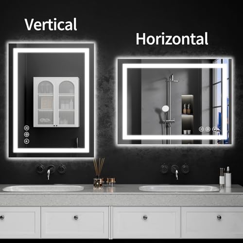 24"x32" LED Bathroom Mirror with Lights, Dimmable, Anti-Fog, Lighted Bathroom Vanity Mirror for Wall, Backlit + Front Lit, Memory Function, Shatter-Proof, Tempered Glass - size: 32"L x 24"W
