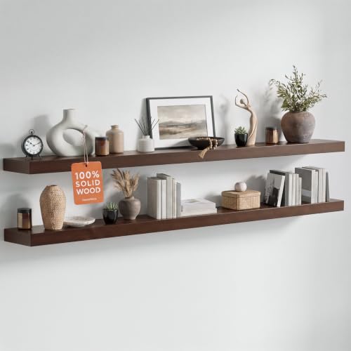 Homeforia 60 Inch Floating Shelves, High-End Solid Pine Wood, Set of 2 - color: American Walnut - Satin Dark Tone, size: 60 inch