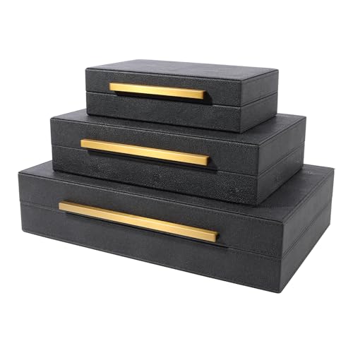 Set of 3 Decorative Boxes with Lids, Faux Shagreen Nesting Decorative Box for Home Decor, Jewelry Boxes, Photo Boxes, Keepsake Storage Boxes (Black) - color: Black