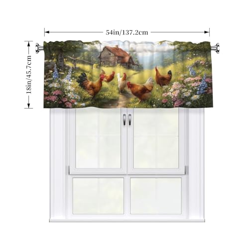 Farmhouse Rooster Curtain Valance 54x18 Inches Window Treatment Rod Pocket Valance for Kitchen Bathroom Bedroom - color: Farmhouse Rooster