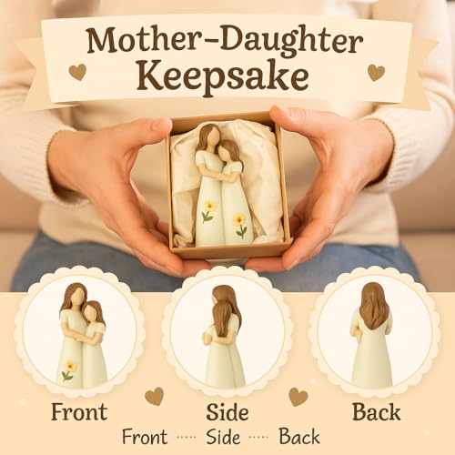 iStatue Mother Daughter Figurine – Hand-Painted Resin Hugging Statue, Ivory Home Décor Keepsake, Great for Women, Birthday for Mom (Beige) - color: Beige