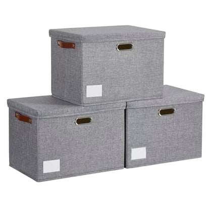 15" Fabric Storage Box with Lids, 3-Pack, Gray - color: Gray, size: Medium-15"
