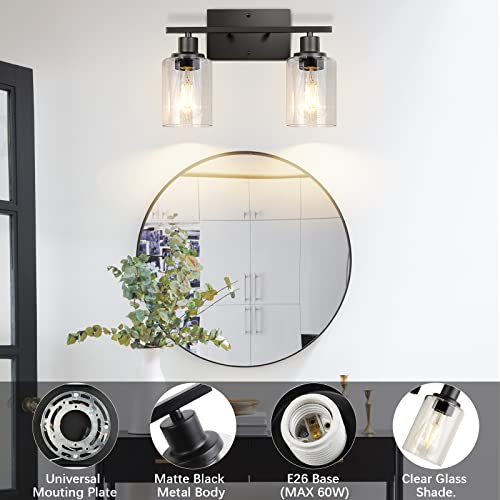 ShineTech 2-Light Bathroom Vanity Light, Matte Black Modern Wall Sconce - color: Black