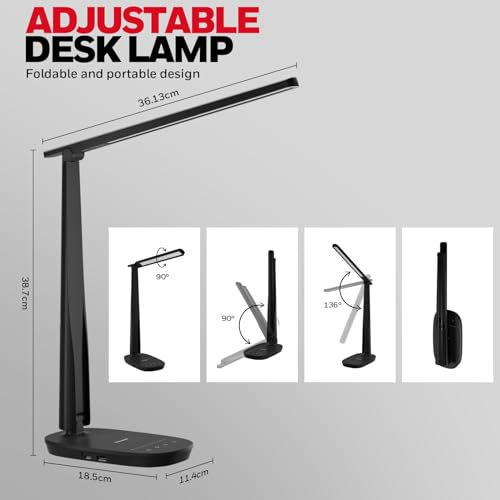 Honeywell HWT-H2 LED Desk Lamp, Eye-Caring Full Spectrum, USB Charging - color: Black